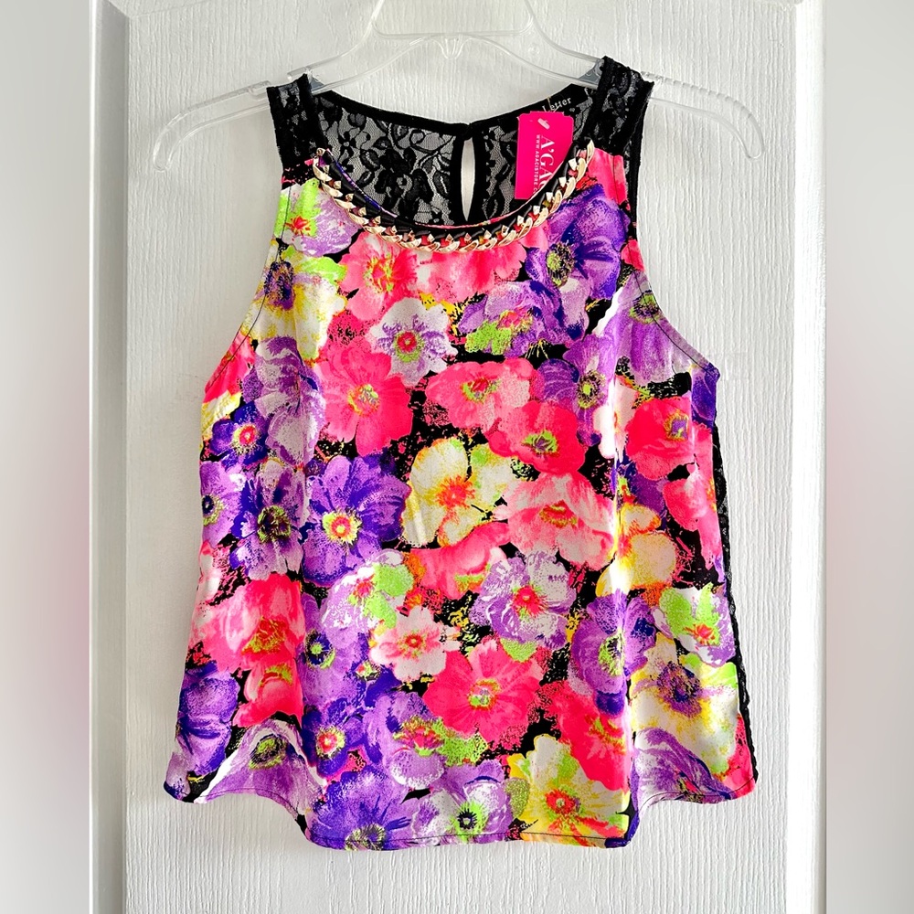 WOMEN'S FLORAL- LACE SLEEVELESS TOP BLOUSE  - AGACI LOVE LETTER - SIZE S